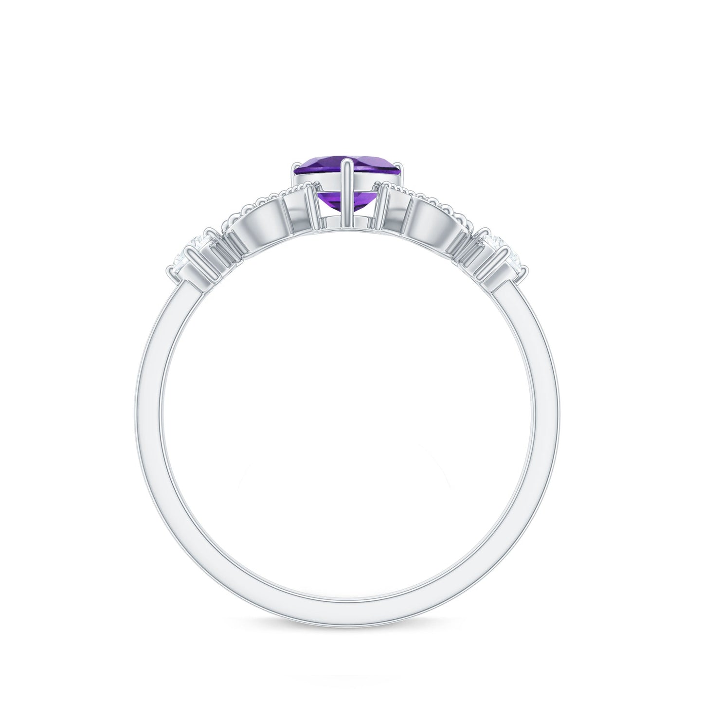 Natural 0.9 Carat Amethyst Heart Promise Ring with Diamond