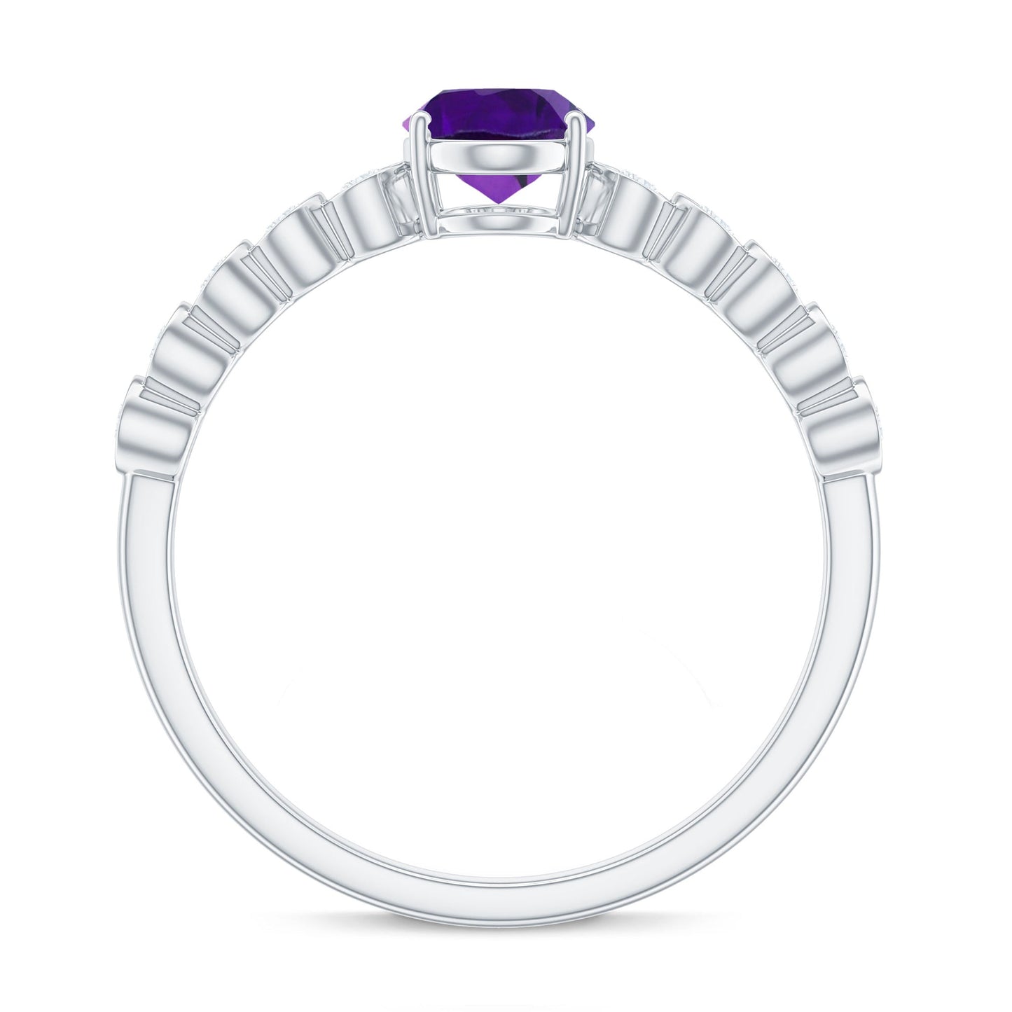 1 Carat Real Amethyst Oval Engagement Ring with Diamond
