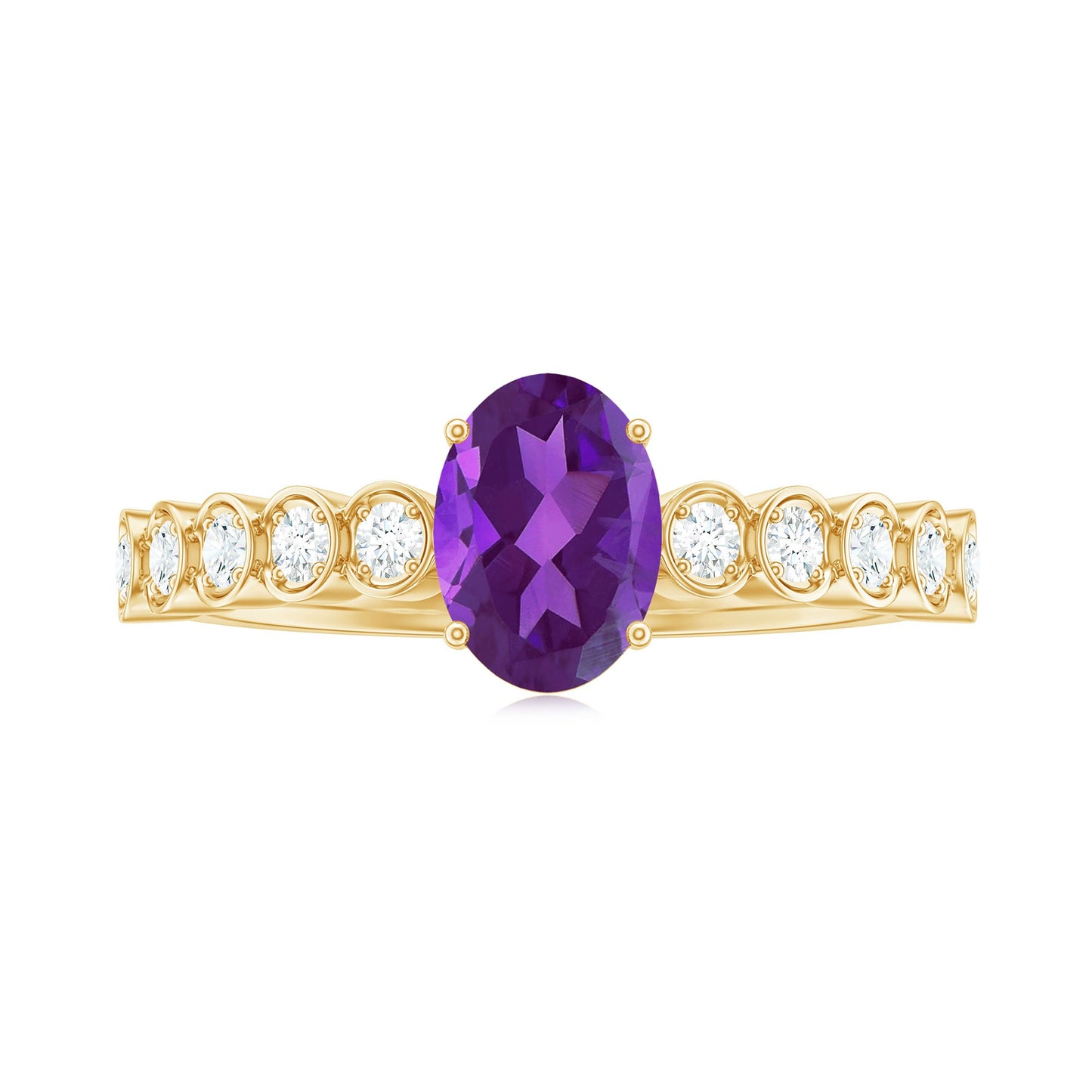 1 Carat Real Amethyst Oval Engagement Ring with Diamond