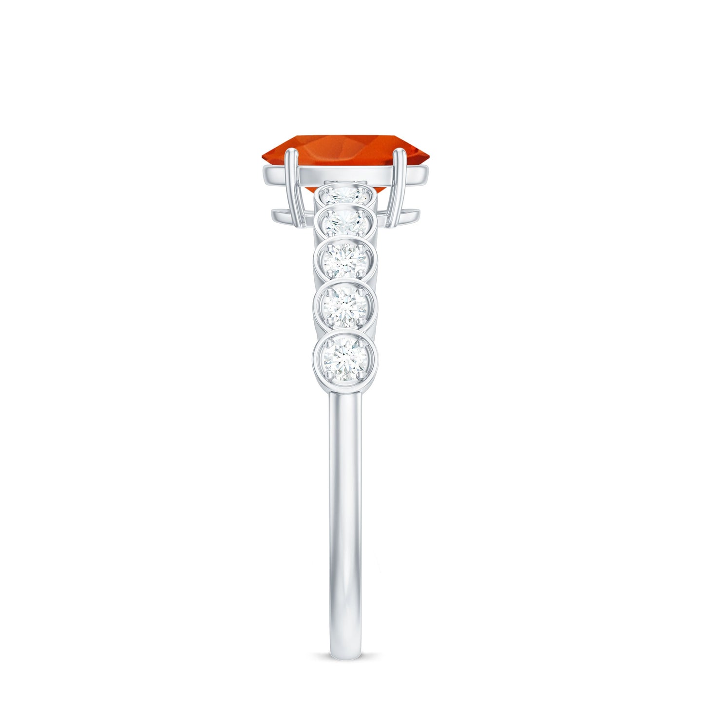 0.6 Carat Oval Fire Opal Solitaire Engagement Ring with Diamond
