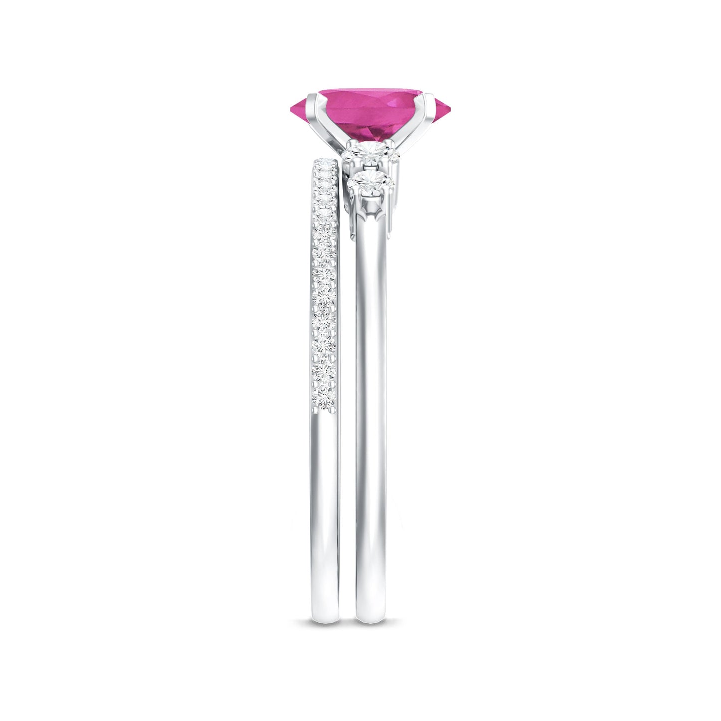 Oval Pink tourmaline Ring with Diamond Wedding Band