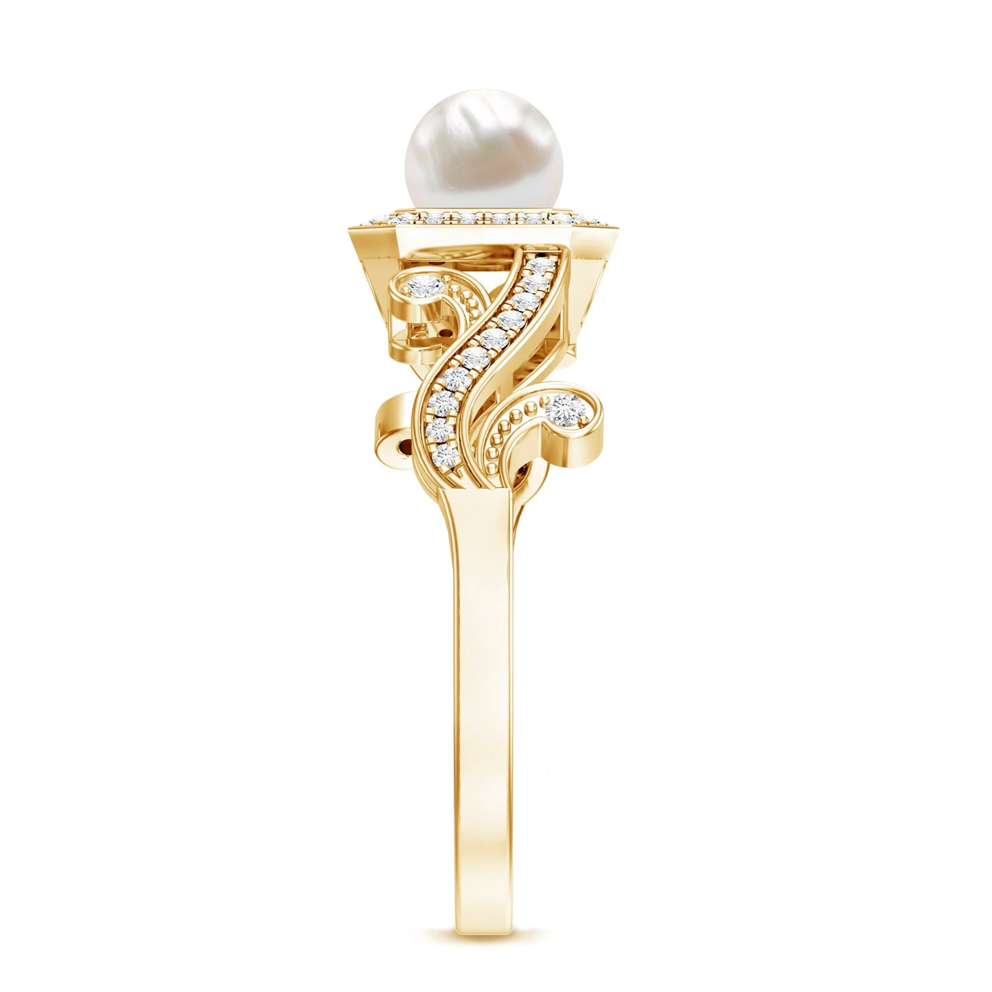 Vintage Inspired 2 Carat Pearl Engagement Ring with Diamond Halo