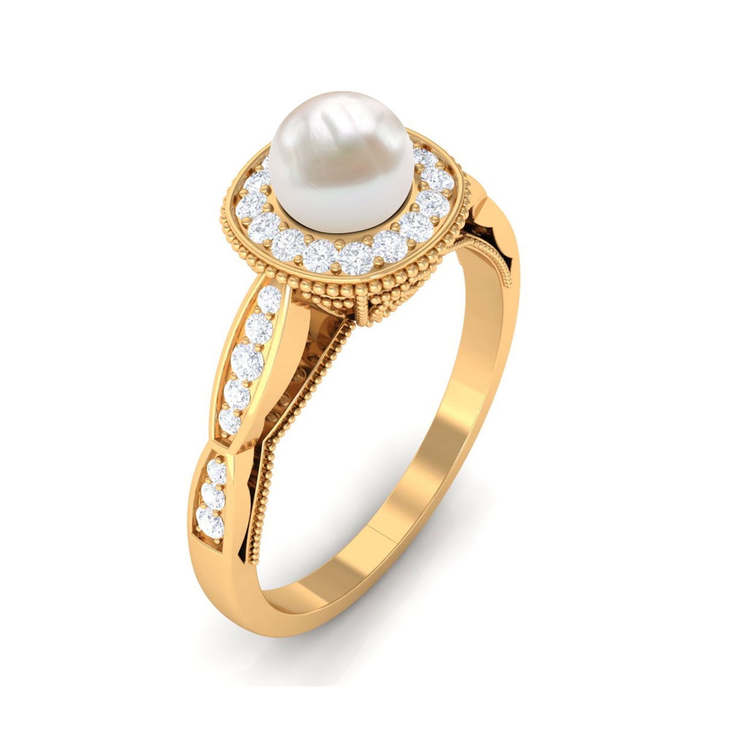 2 Carat Freshwater Pearl and Diamond Engagement Ring