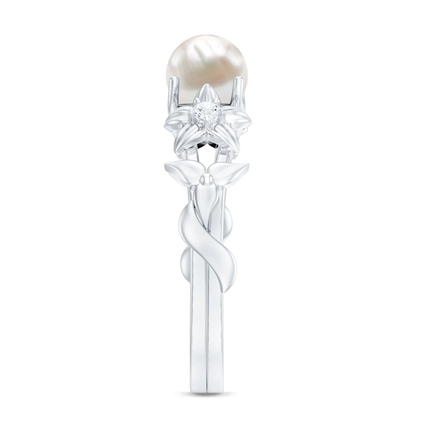 Cultured 2.2 Carat White Pearl Flower Engagement Ring with Diamonds