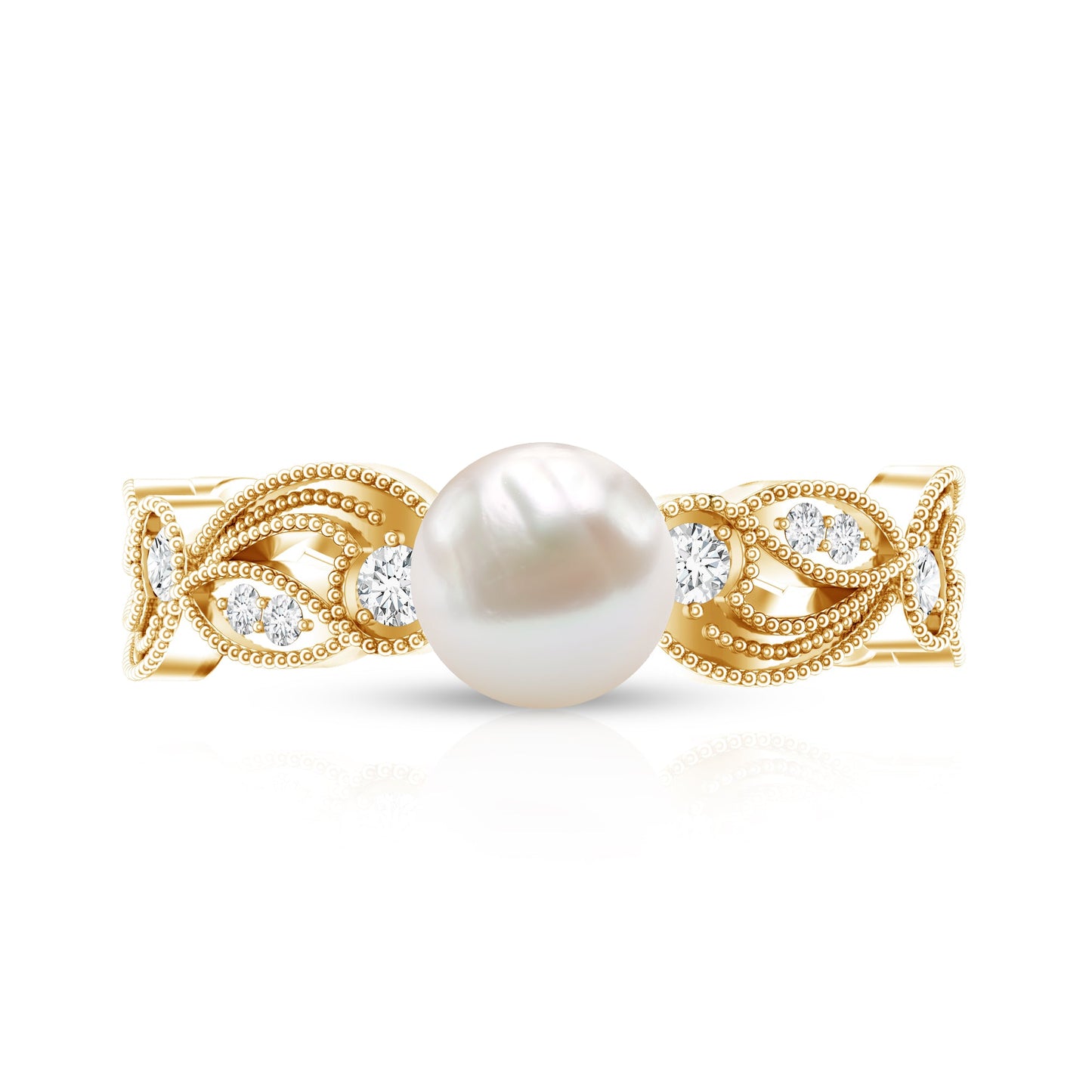 2.2 Carat Freshwater Pearl Vintage Looking Engagement Ring with Diamond