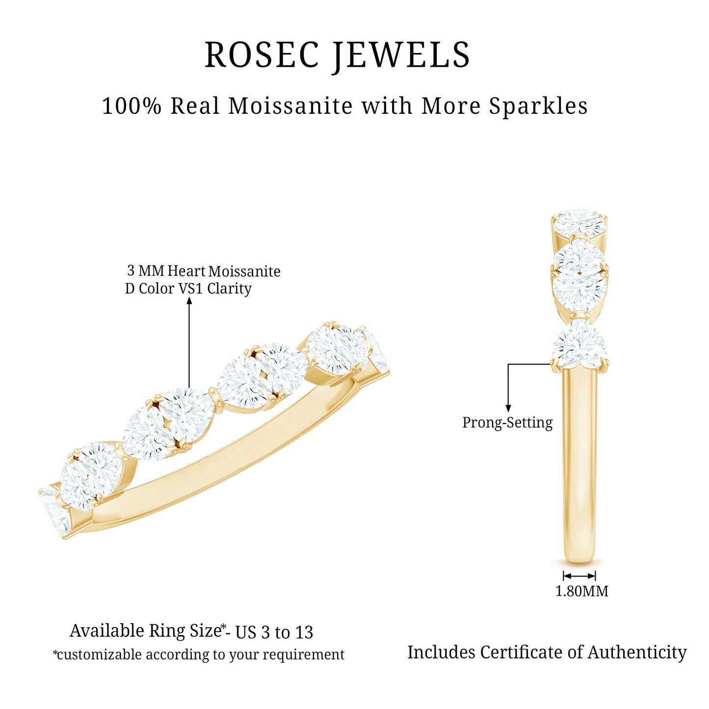 Heart Shaped Moissanite Wedding Band for Women