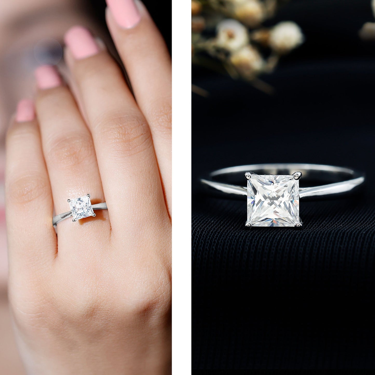 Princess Cut Moissanite Solitaire Engagement Ring