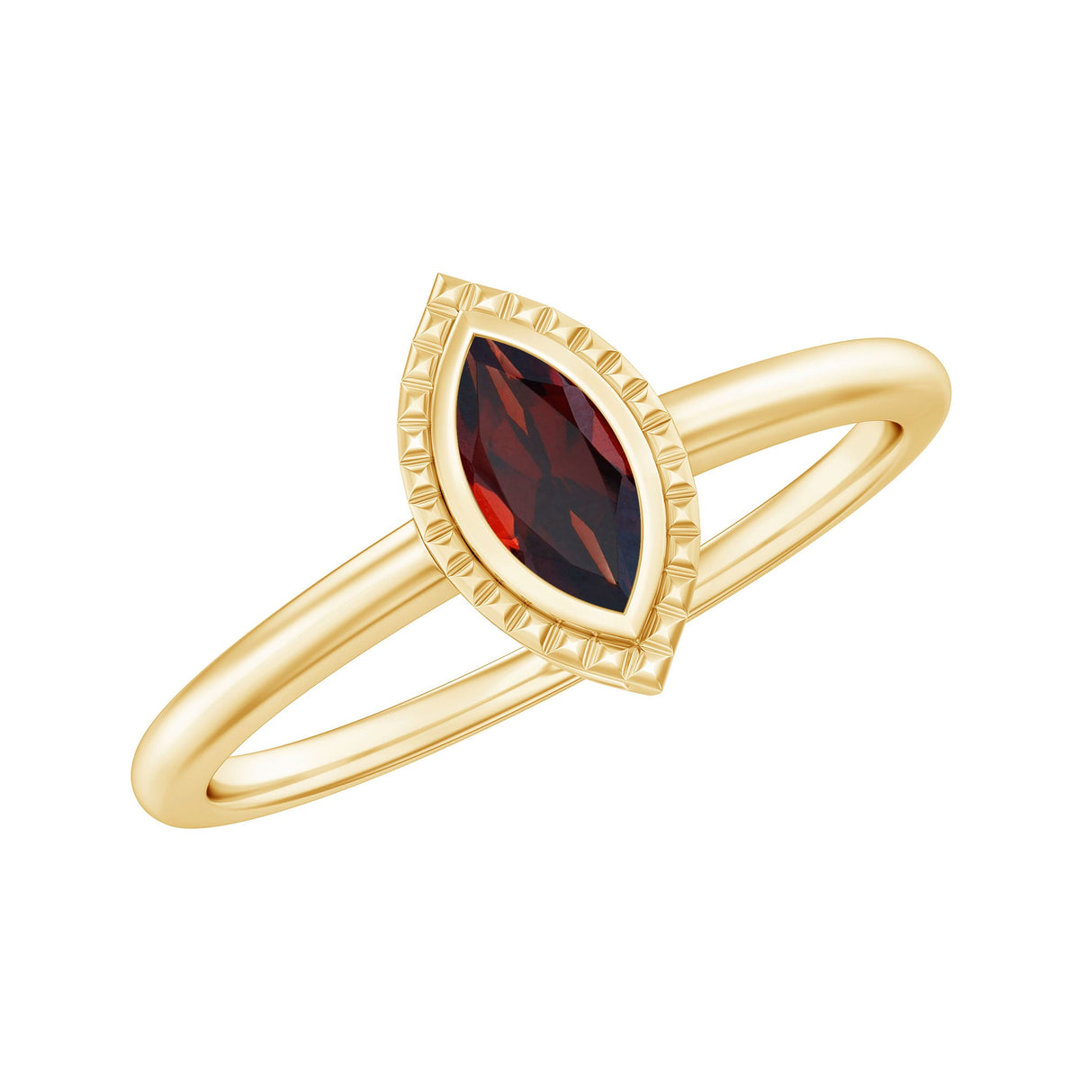 Bezel Set Marquise Garnet Promise Ring in Yellow Gold Plated Silver