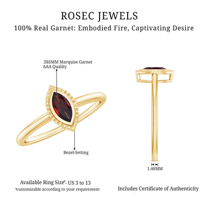 Bezel Set Marquise Garnet Promise Ring in Yellow Gold Plated Silver