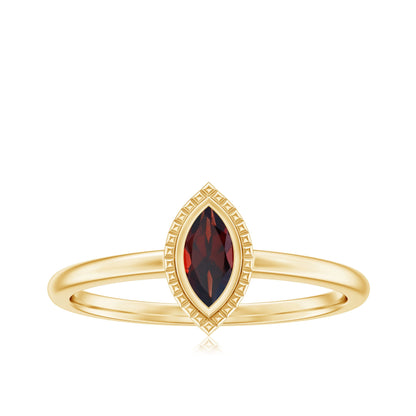 Bezel Set Marquise Garnet Promise Ring in Yellow Gold Plated Silver