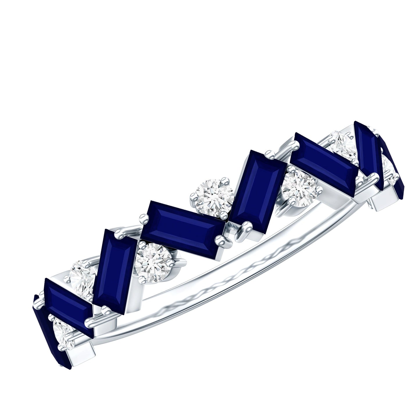 Certified Real Baguette Blue Sapphire Half Eternity Ring with Diamond