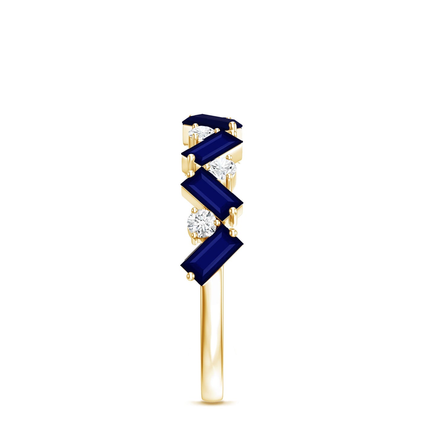 Certified Real Baguette Blue Sapphire Half Eternity Ring with Diamond