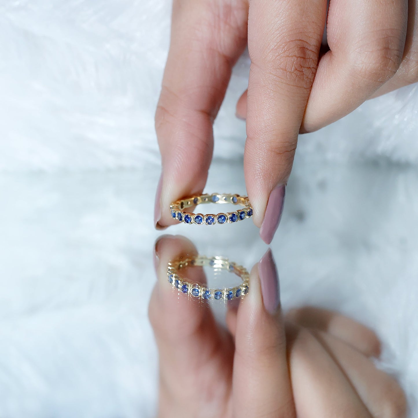 Certified Round Cut Lab Grown Blue Sapphire Eternity Band Ring