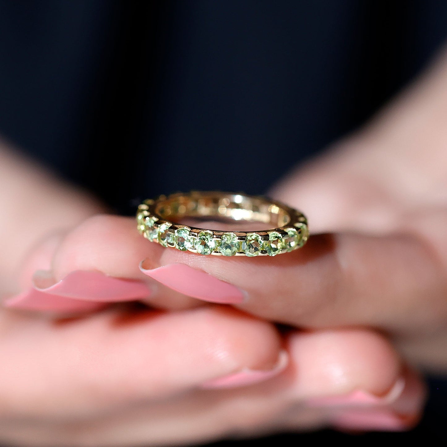 Natural Green Peridot Eternity Ring With Certificate