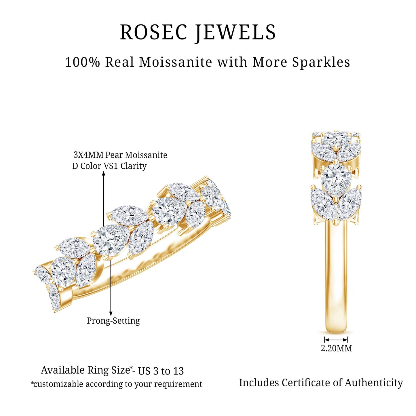 Marquise and Pear Cut Moissanite Half Eternity Band