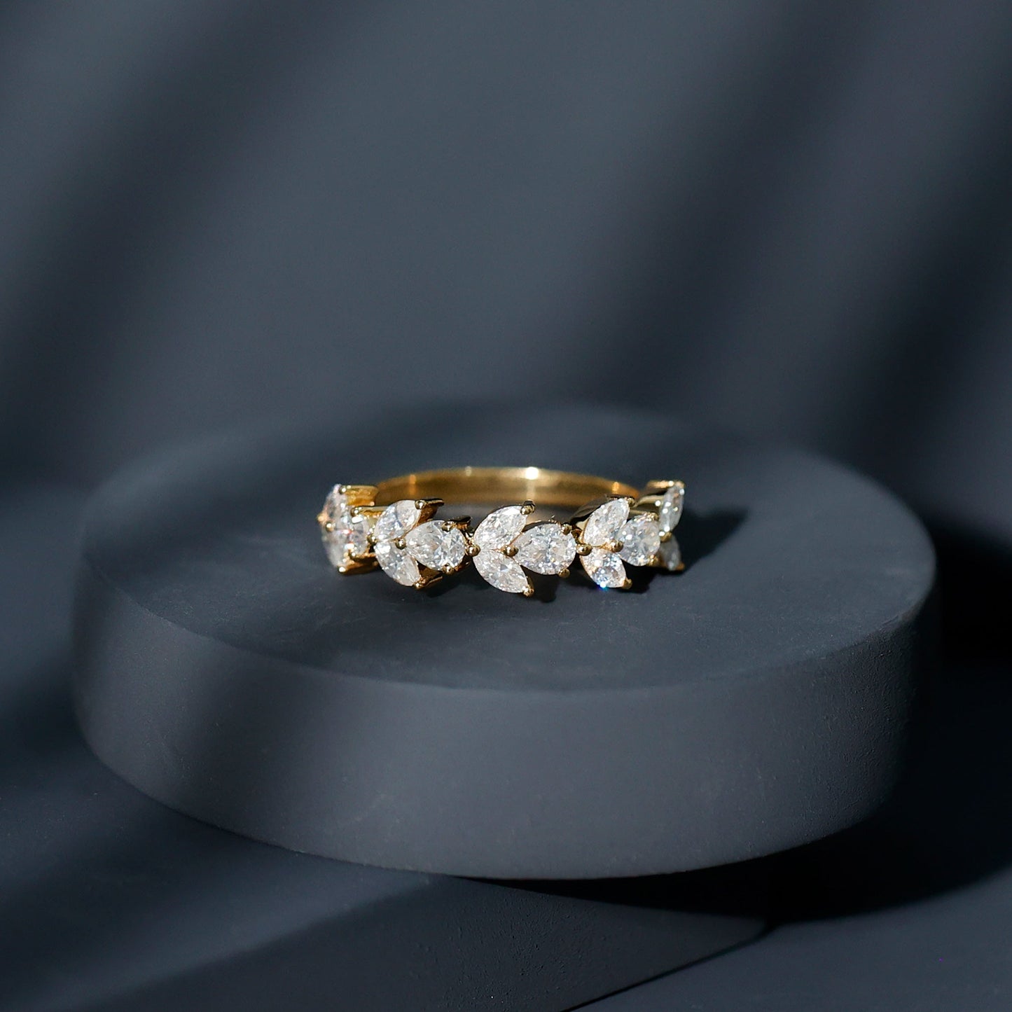 Certified Moissanite Wedding Band in Yellow Gold Plated Silver