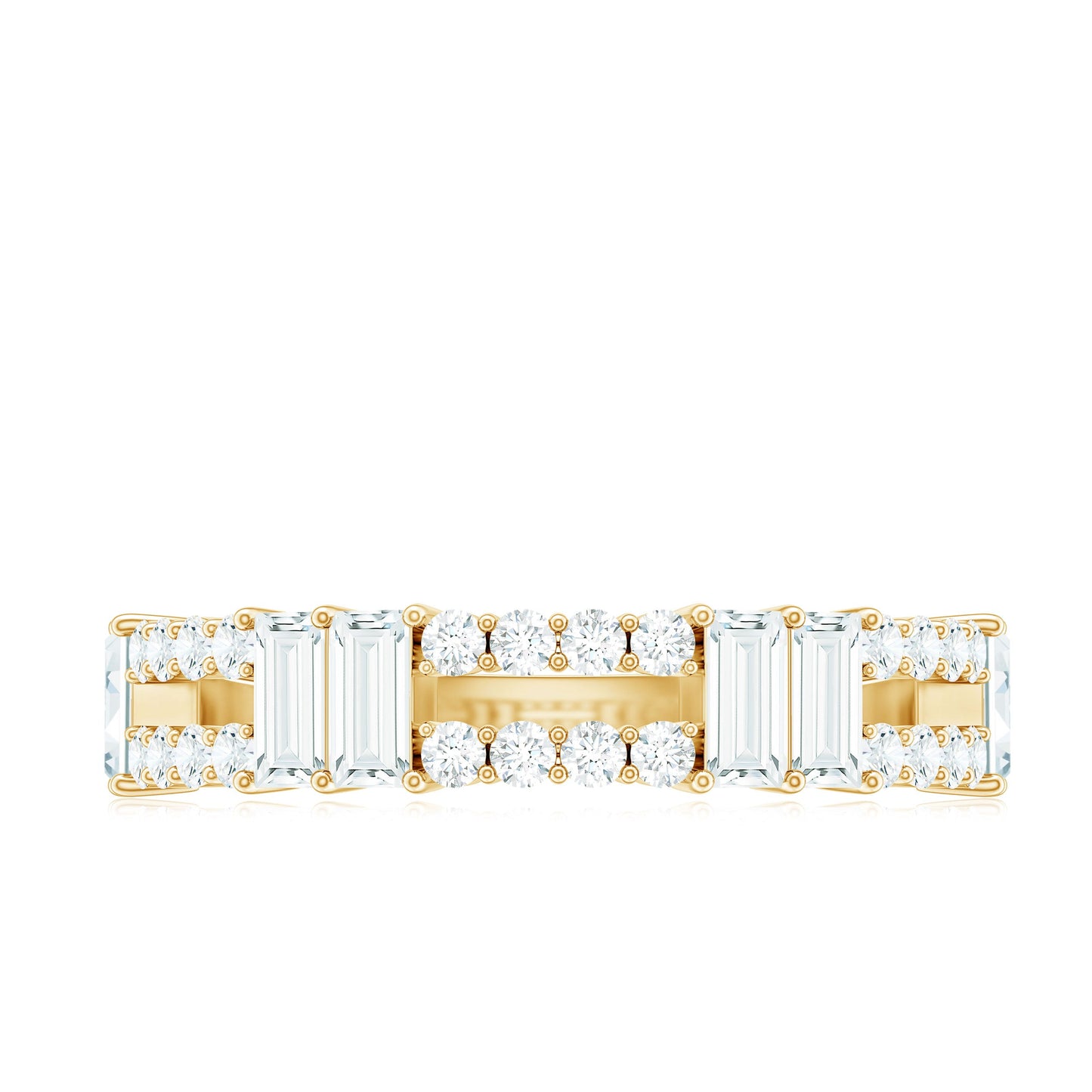 Baguette and Round Moissanite Half Eternity Band