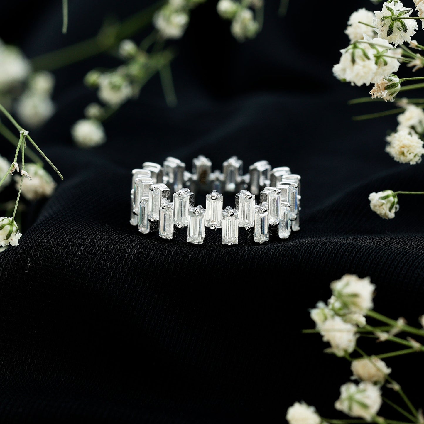 Certified Moissanite Baguette Eternity Band Ring