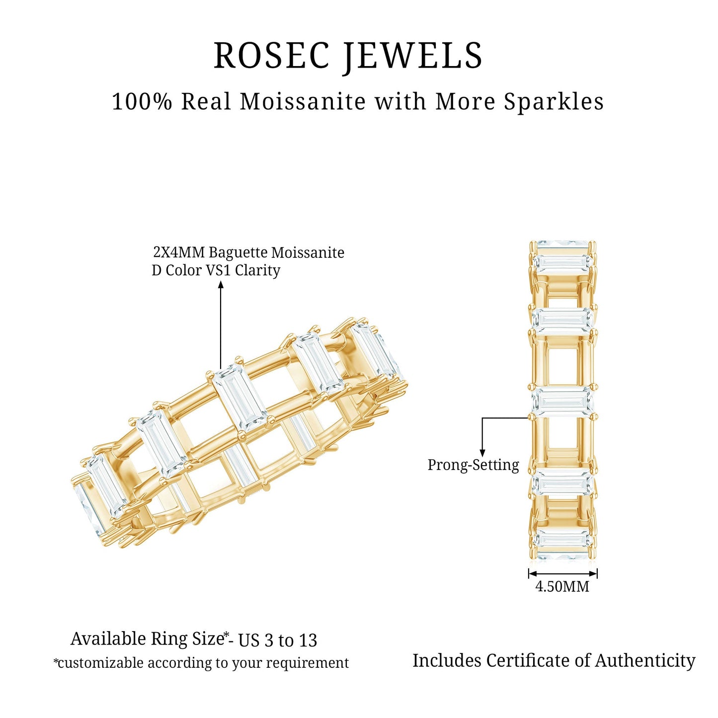 Moissanite Baguette Wedding Band with Certificate