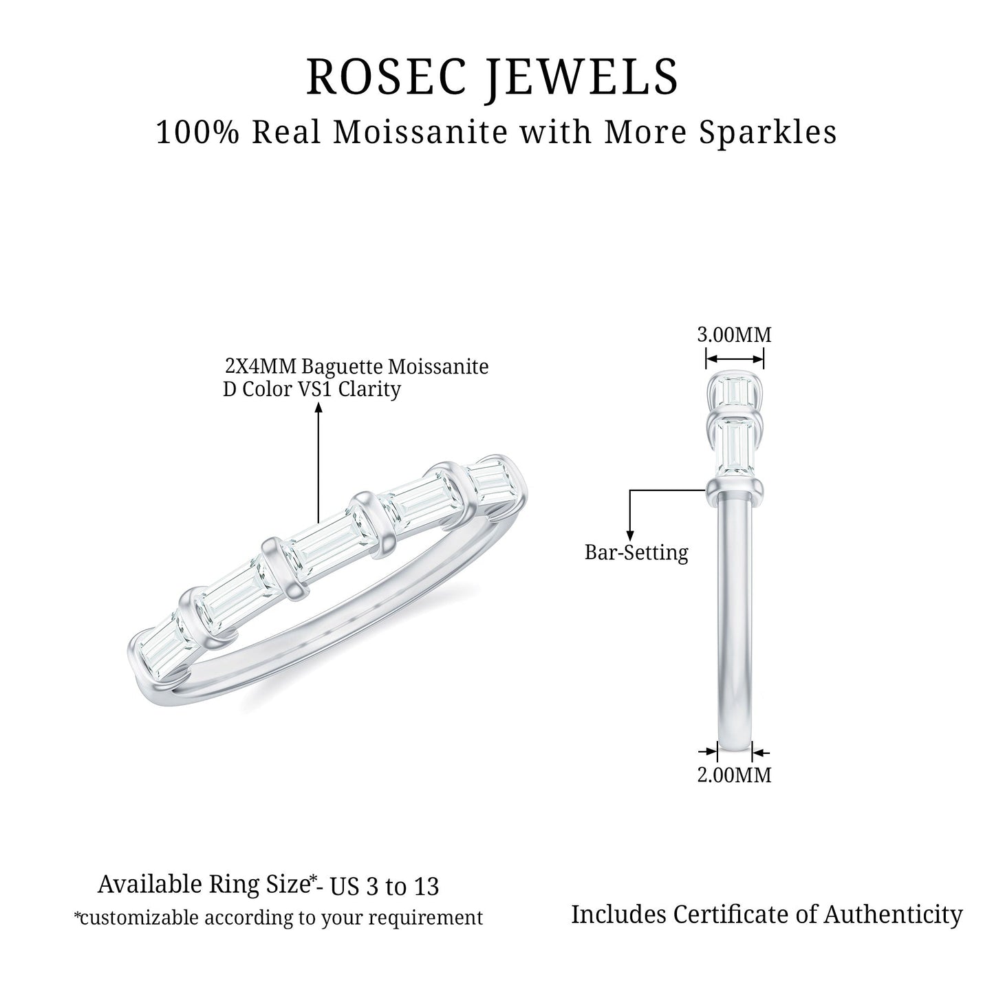 East West Set Moissanite Half Eternity Ring for Her