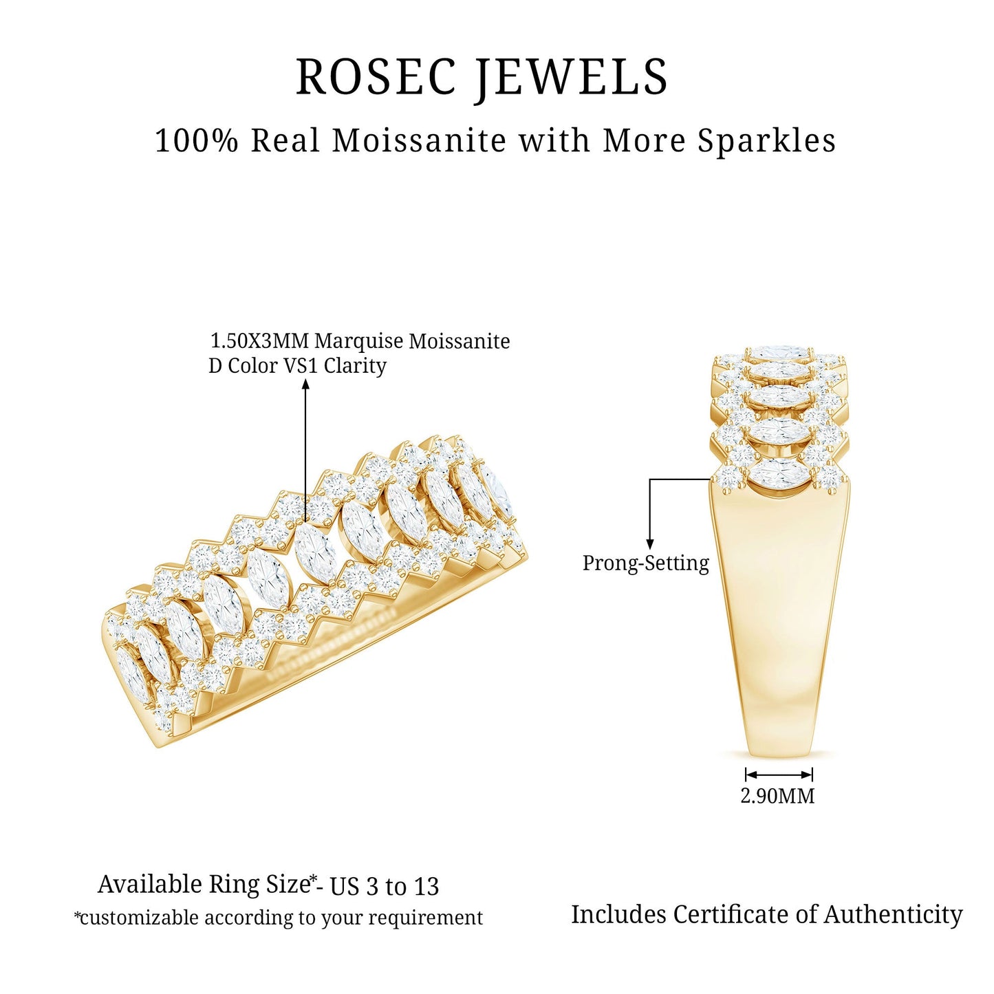 Certified Moissanite Designer Half Eternity Band Ring