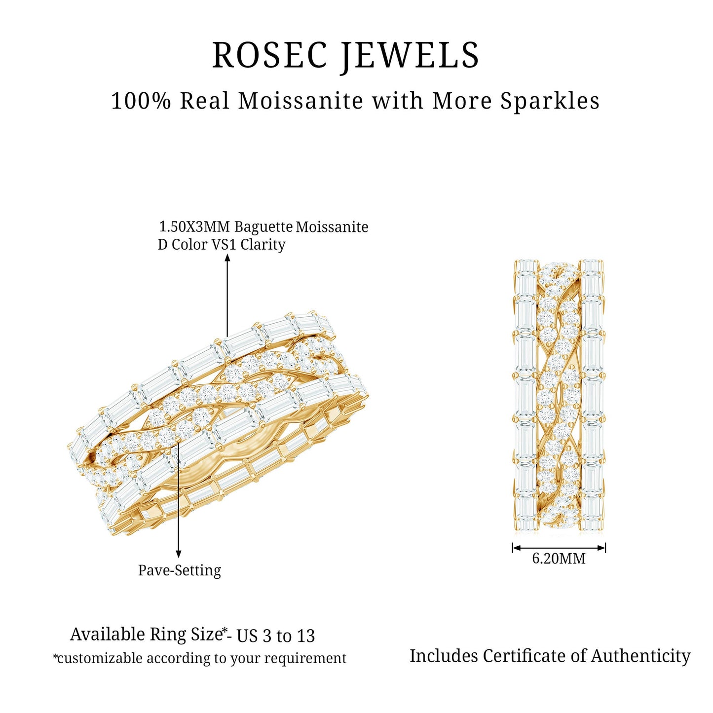 Certified Thick Moissanite Infinity Wedding Band Ring
