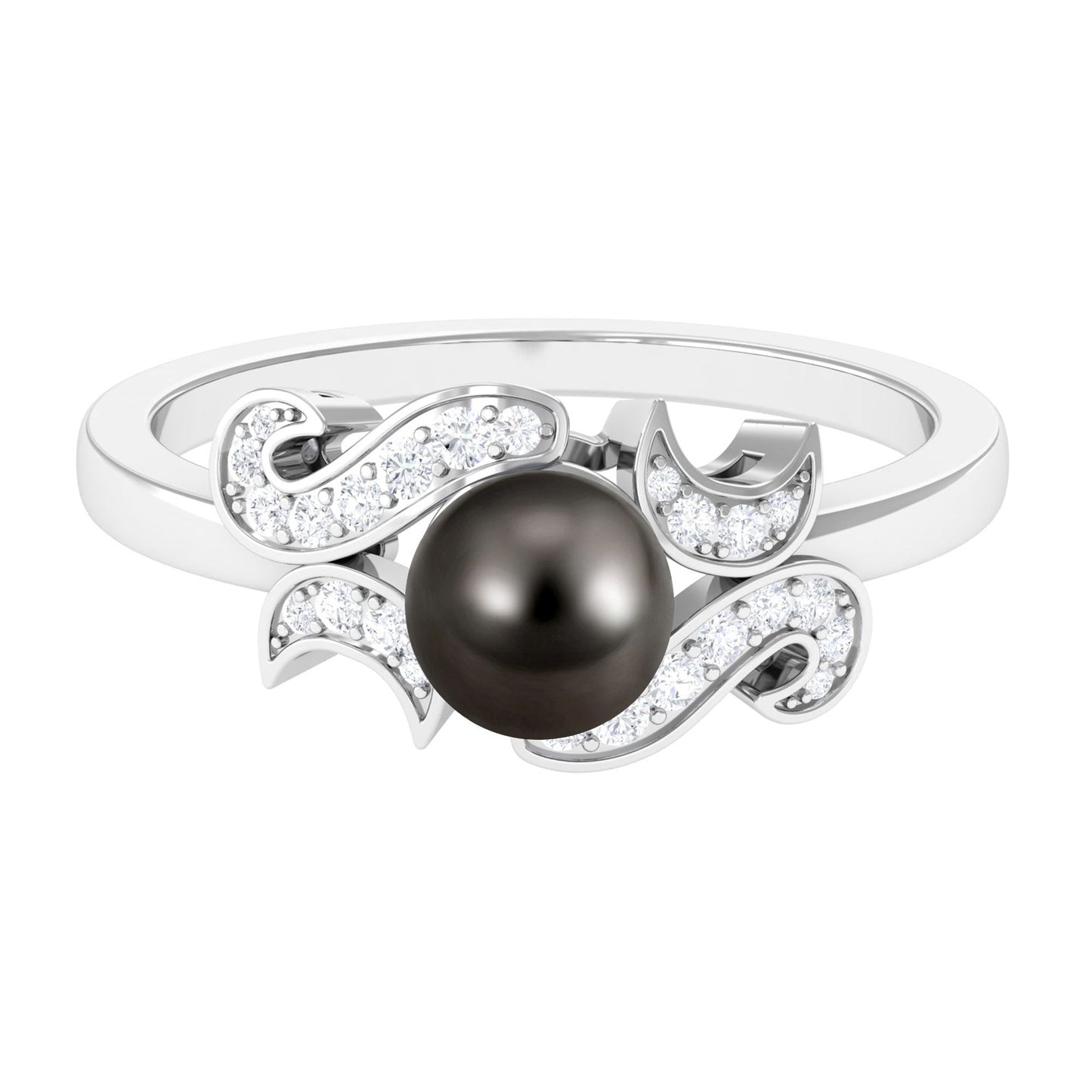 Designer Tahitian Pearl Engagement Ring with Diamond