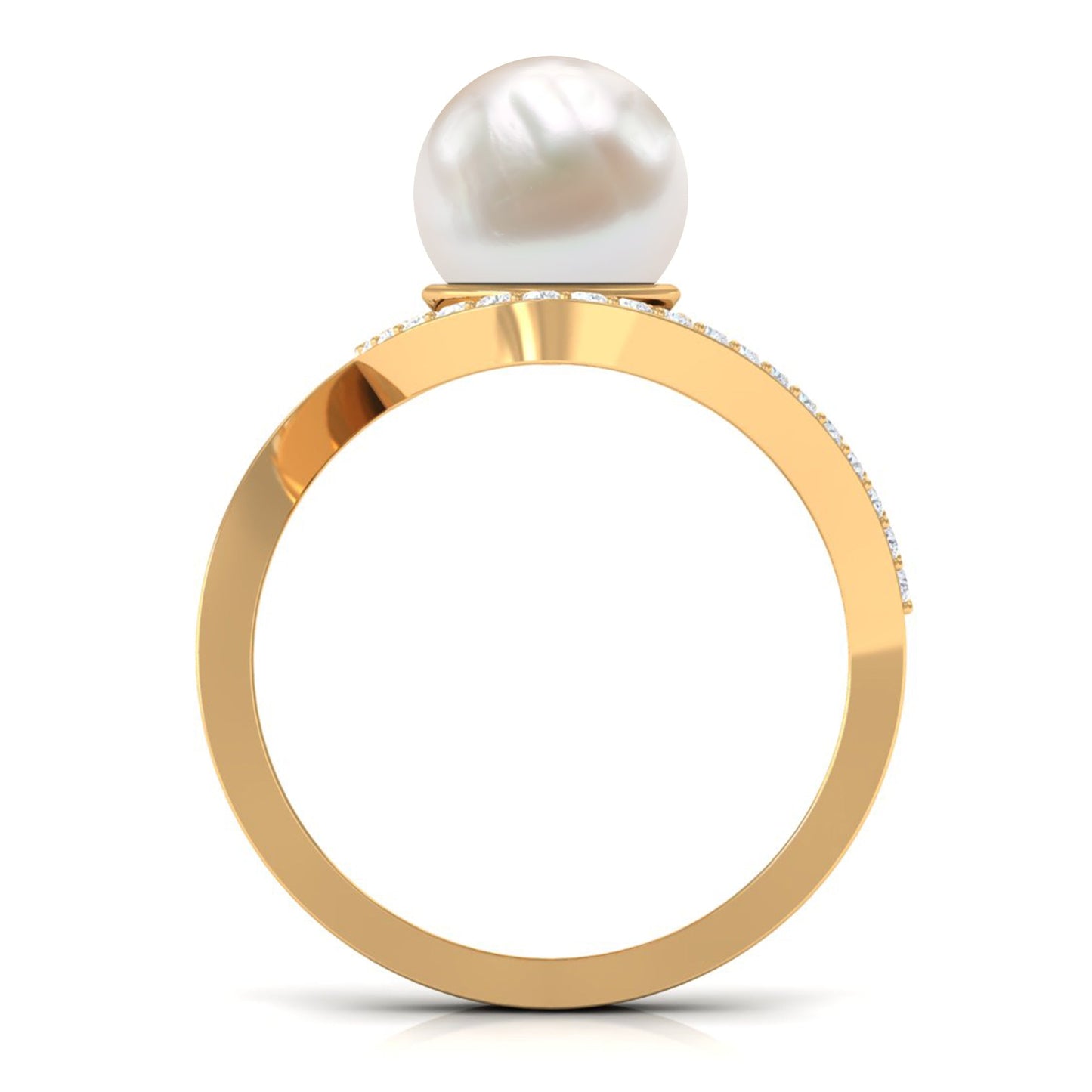Natural 7.4 carat Freshwater Pearl Engagement Ring with Diamond Bypass Shank