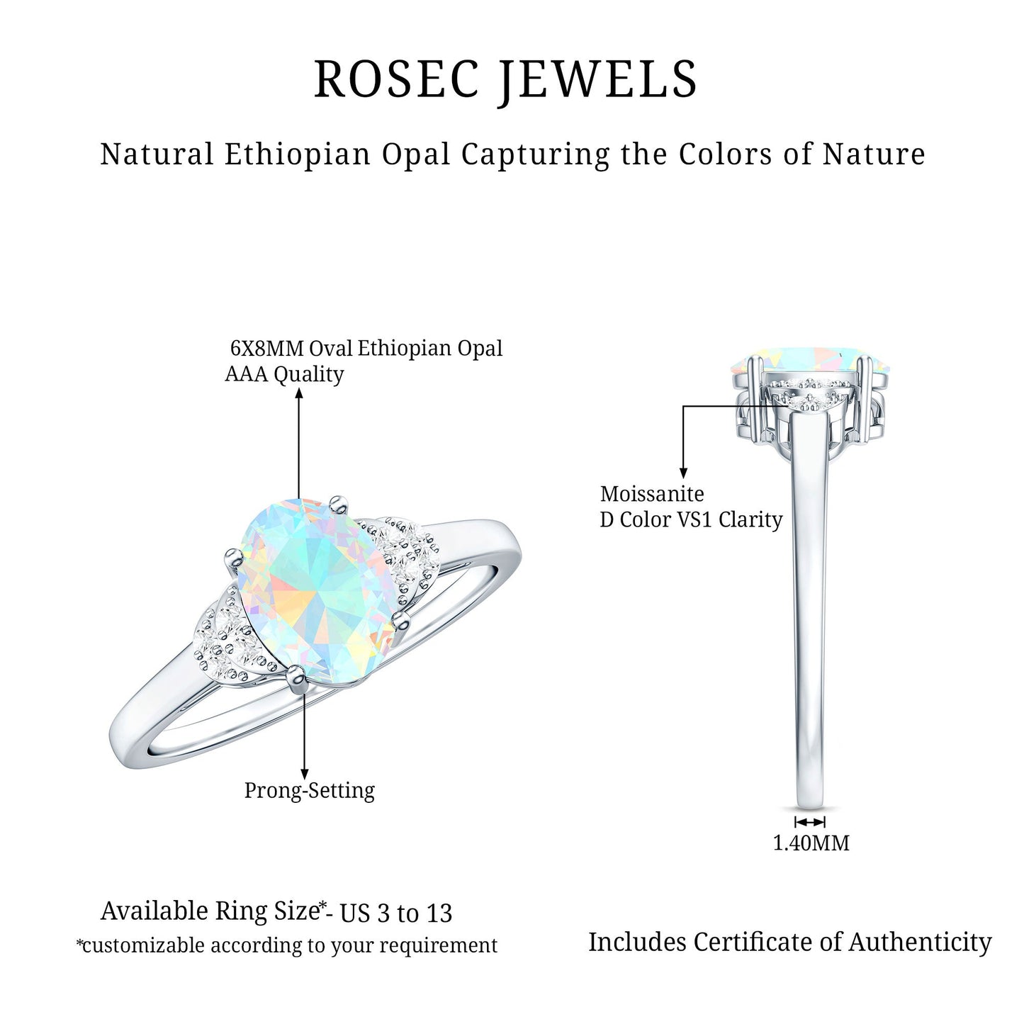 1.2 Carat Classic Ethiopian Opal Oval Engagement Ring
