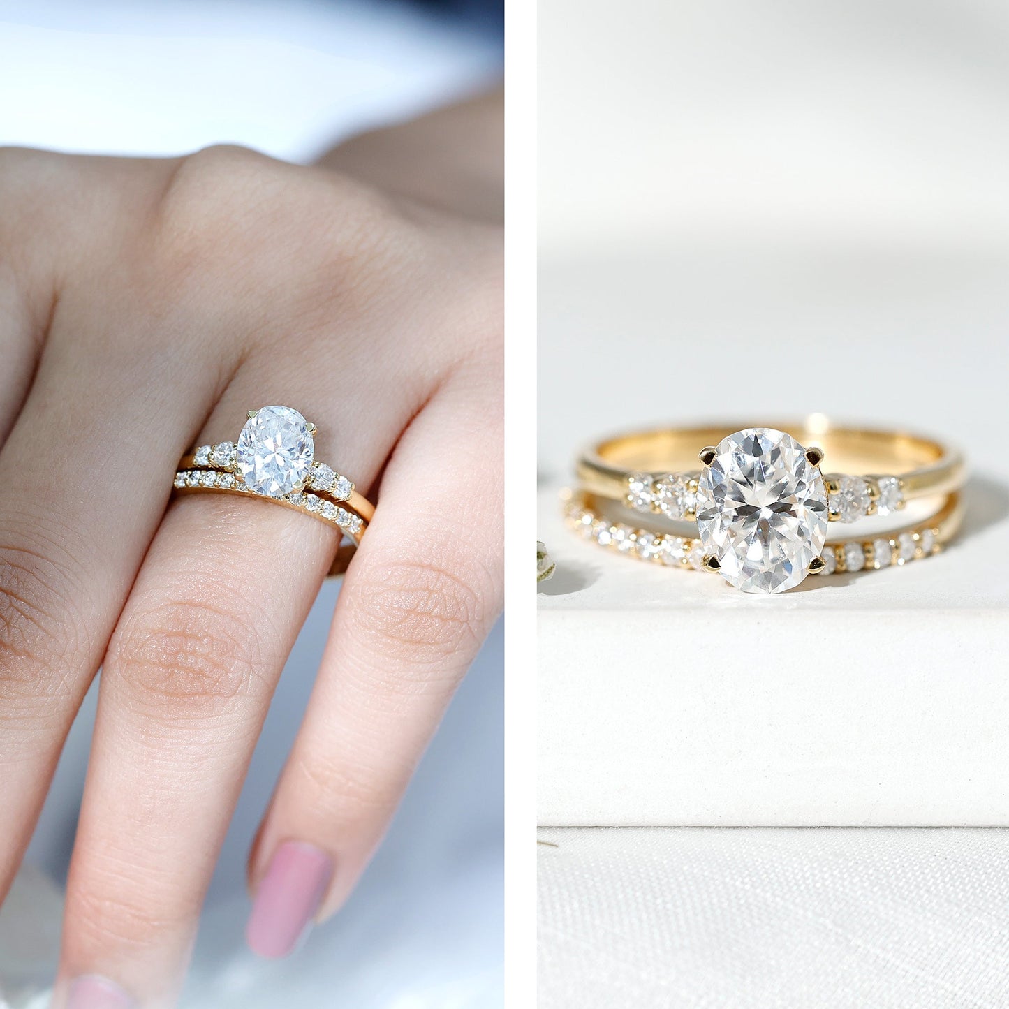 Certified Oval Cut Moissanite Engagement Ring with Wedding Band Set
