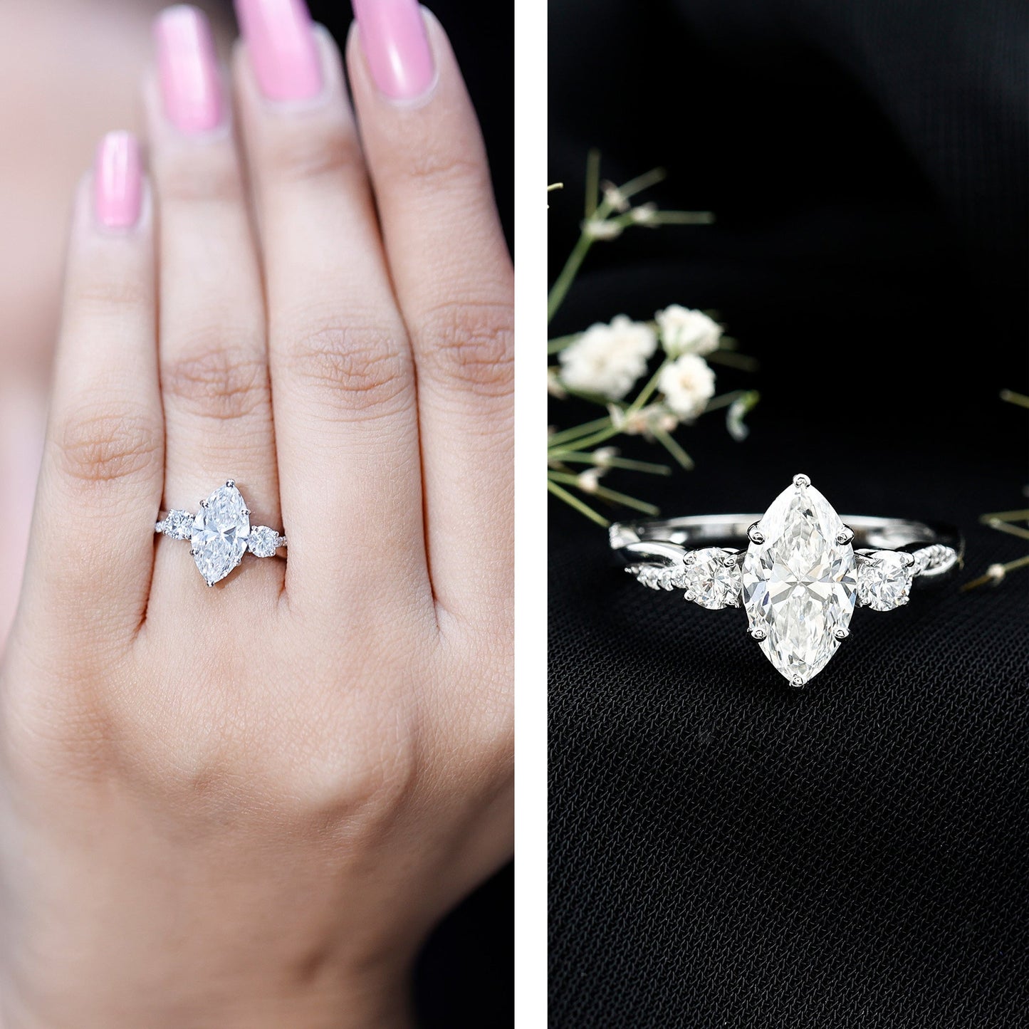 2 Carat Marquise Cut Lab Grown Diamond Crossover Engagement Ring with IGI Certificate
