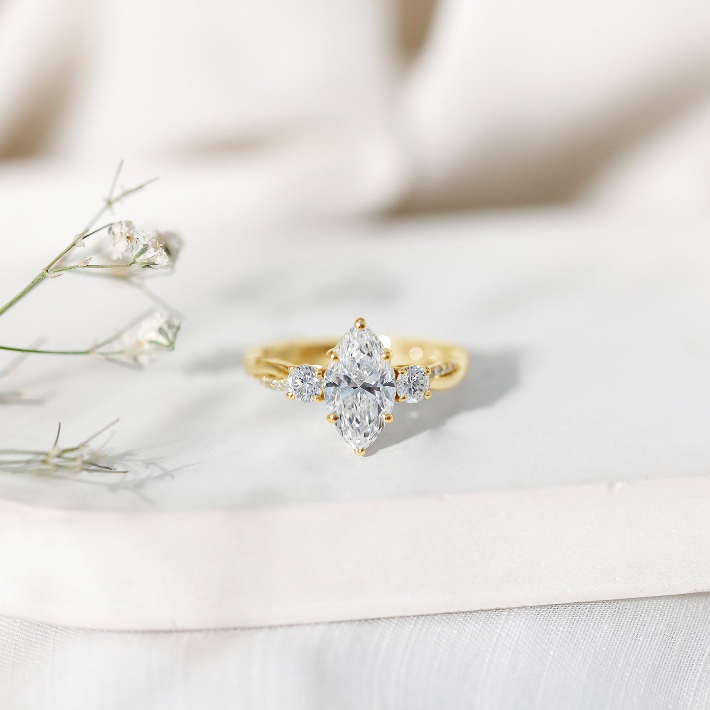2 Carat Marquise Cut Lab Grown Diamond Crossover Engagement Ring with IGI Certificate