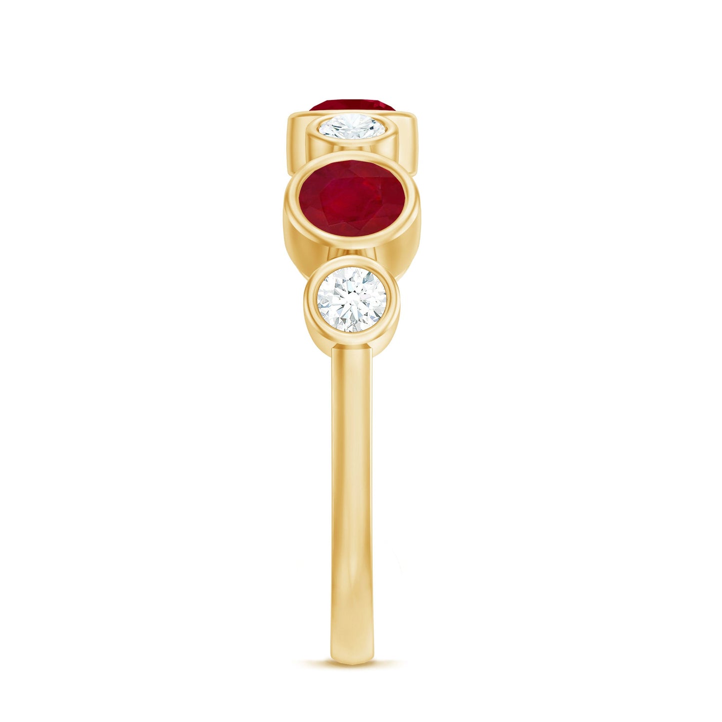 Natural Bezel Set Ruby Diamond Half Eternity Ring