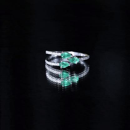 Pear Shaped Emerald and Diamond 3 Stone Statement Ring