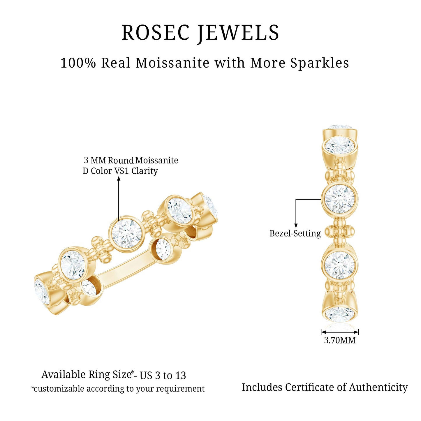 Certified Moissanite Stackable Wedding Band in Bezel Setting