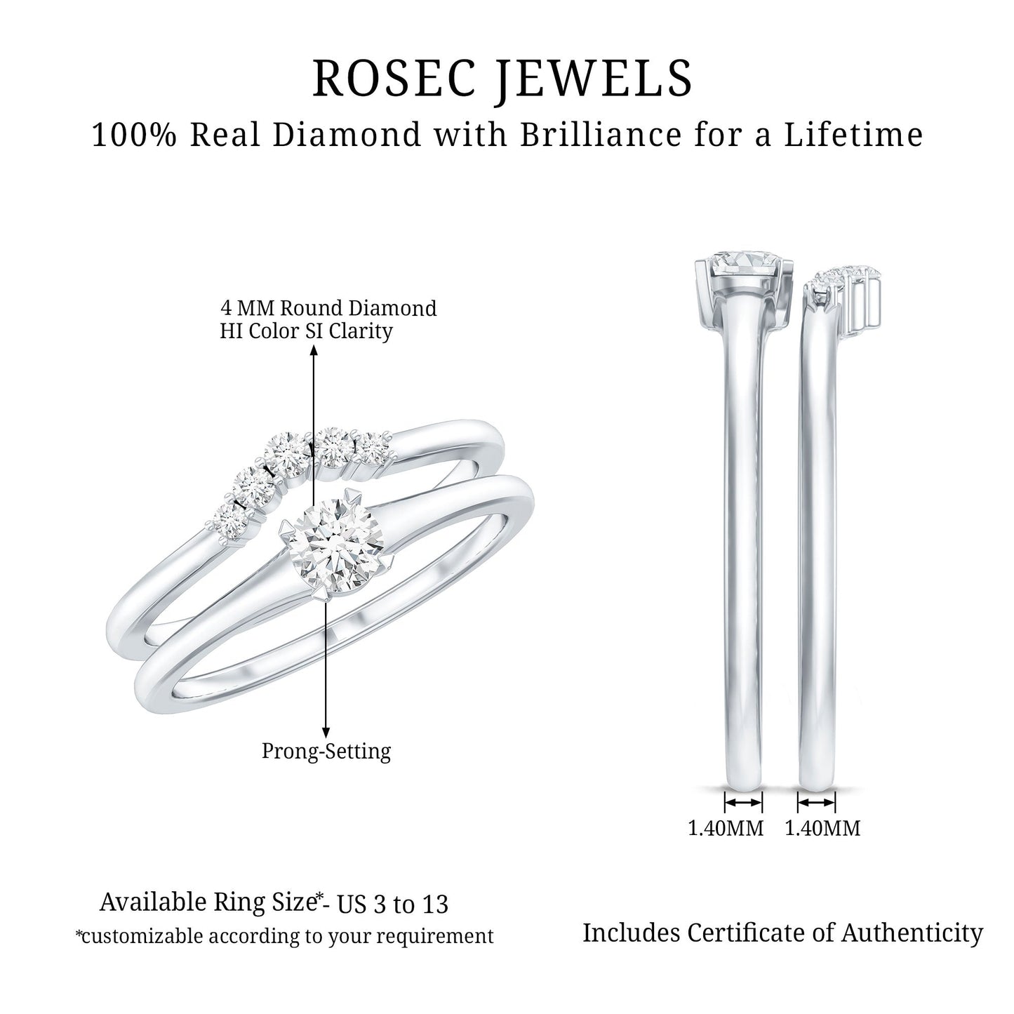 Real Diamond Minimal Wedding Ring Set