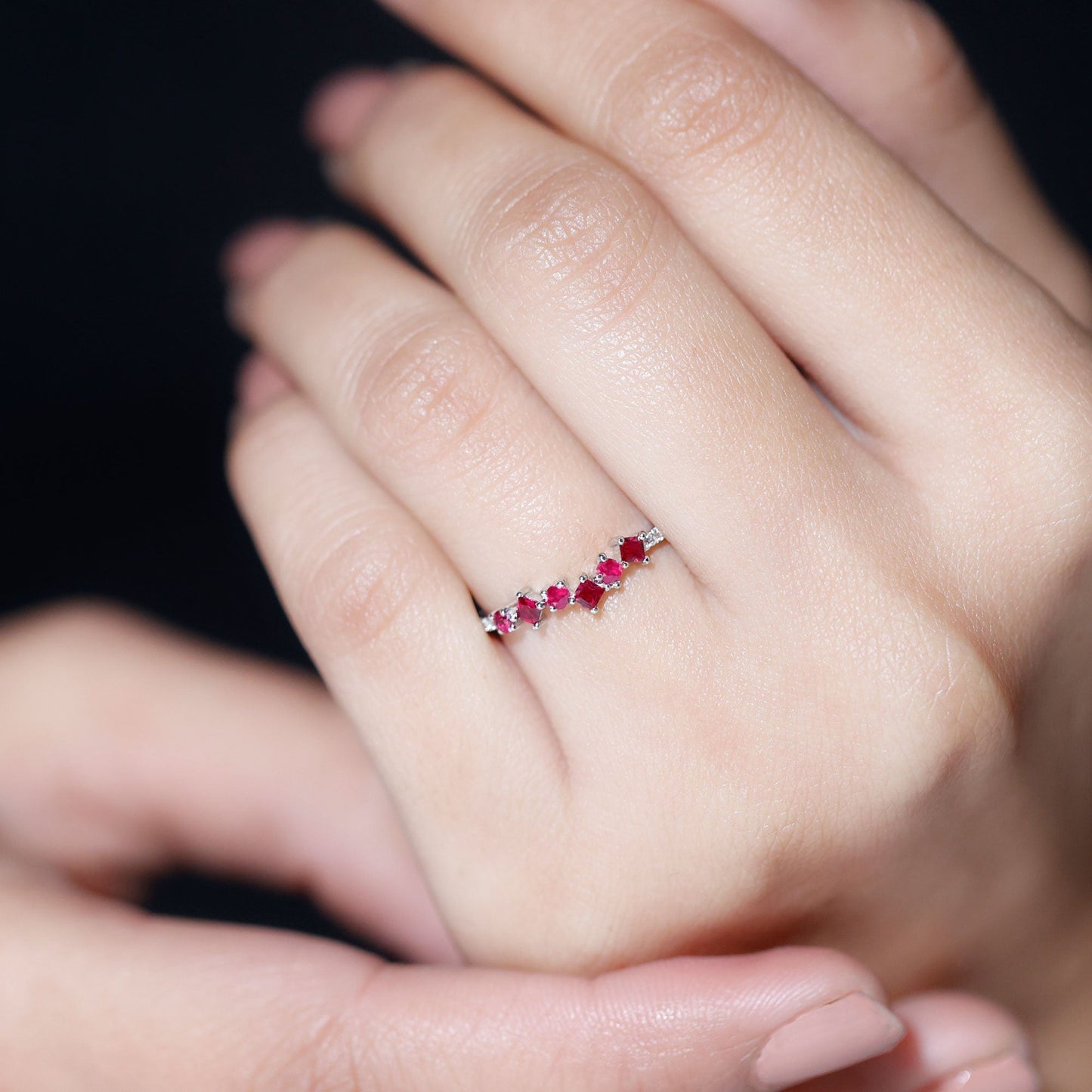 Lab Grown Ruby and Diamond Half Eternity Ring