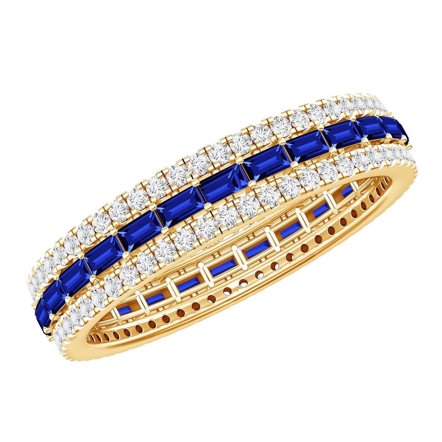 Lab Grown Blue Sapphire Eternity Wedding Band With Natural Diamond