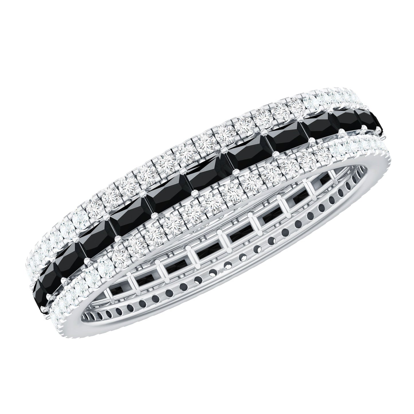 Certified Lab Grown Black Diamond 3 Row Wedding Band with Moissanite