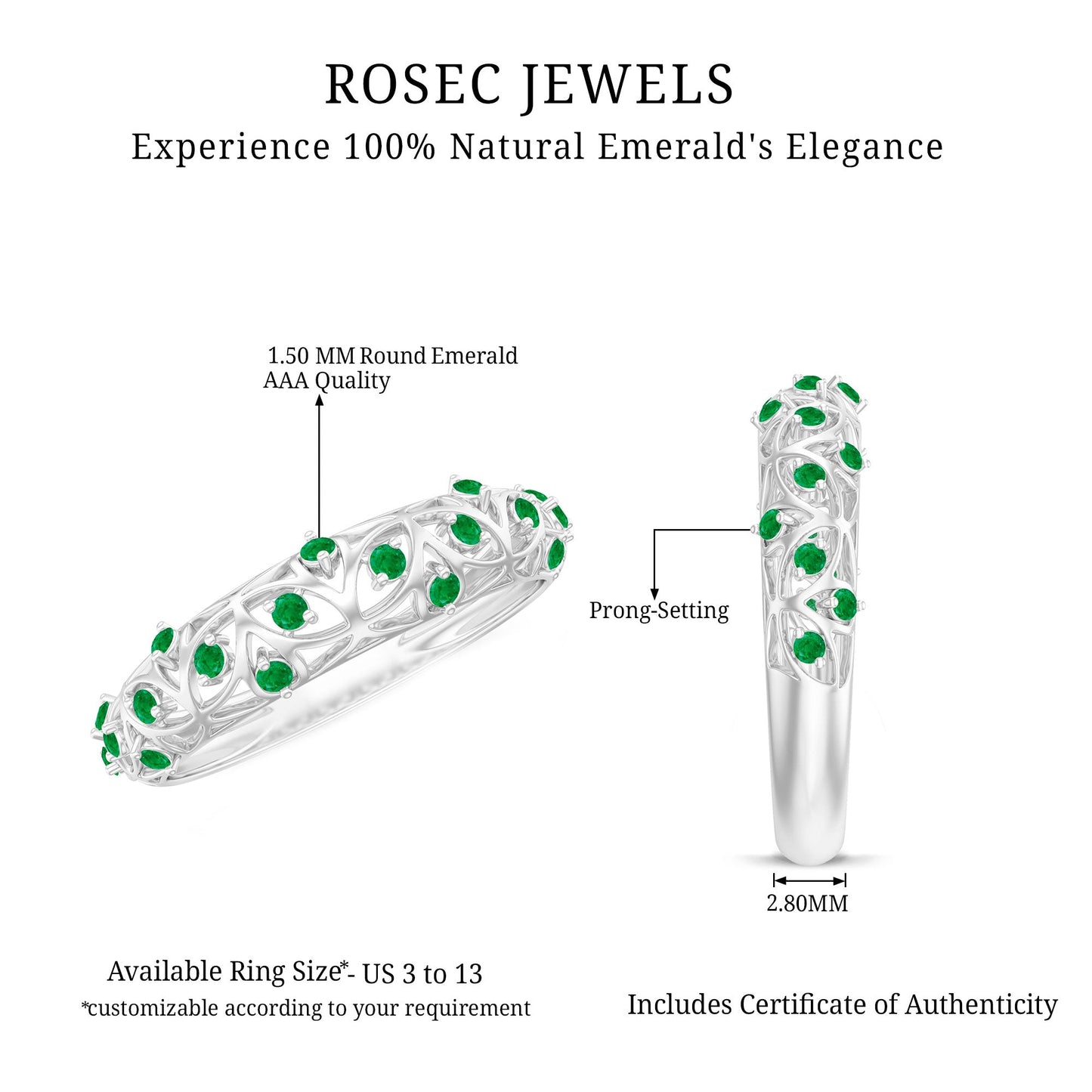 Natural Emerald Filigree Wedding Band for Women
