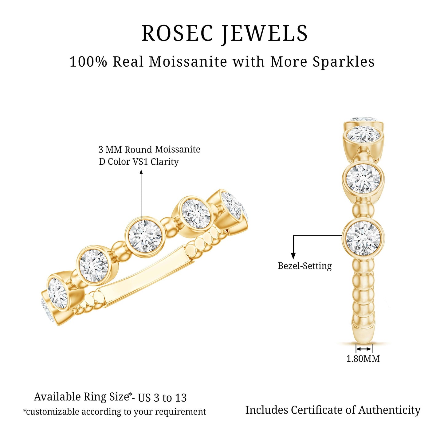 Bezel Set Moissanite Stackable Anniversary Band Ring