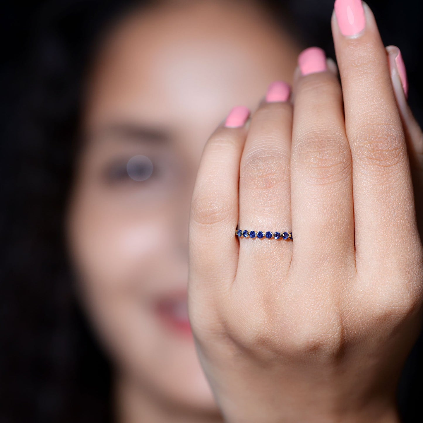 Certified Lab Grown Blue Sapphire Half Eternity Ring for Women
