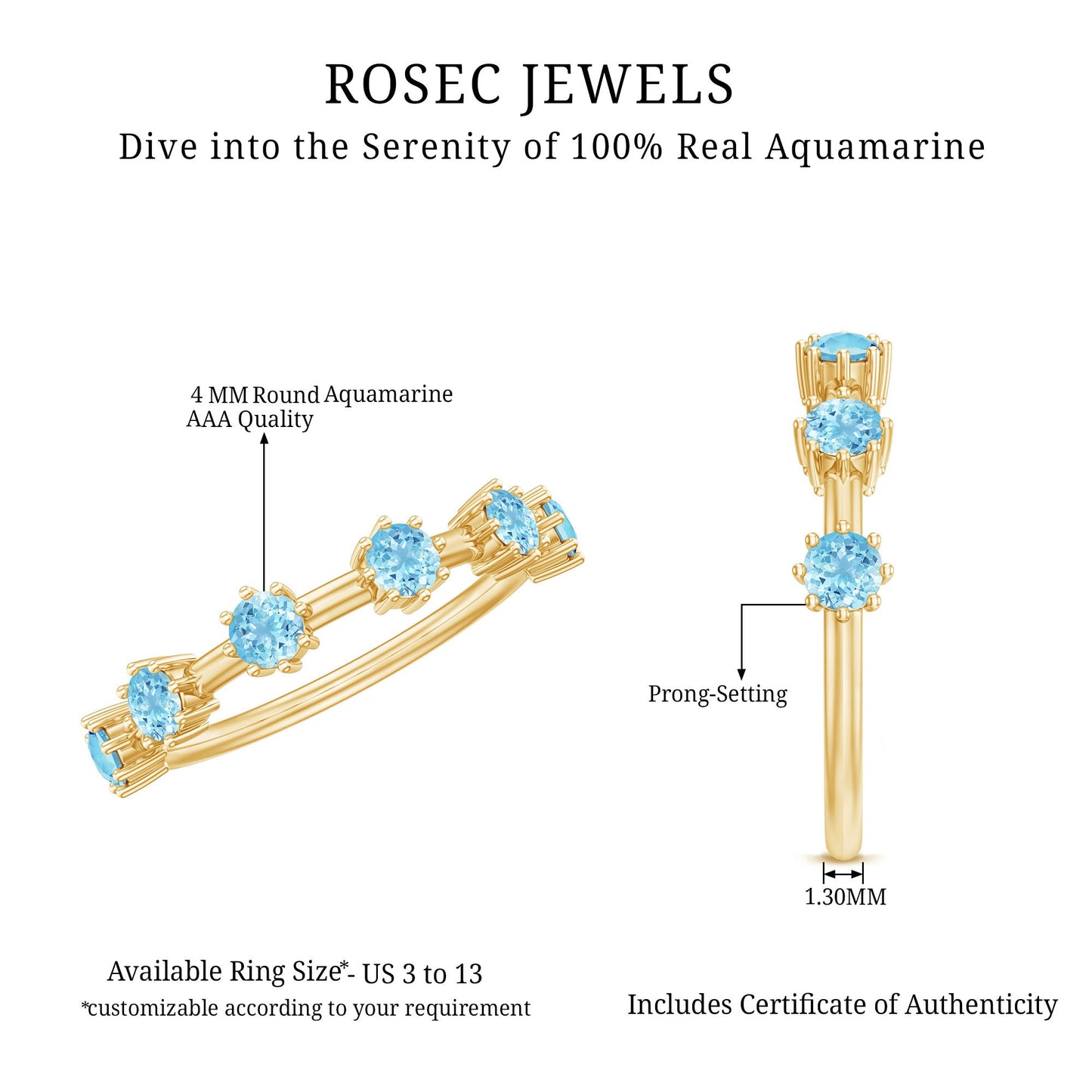 Natural Certified Aquamarine Promise Ring For Her