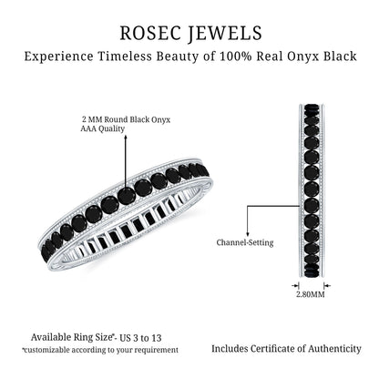 Black Onyx Wedding Band with Milgrain Detailing