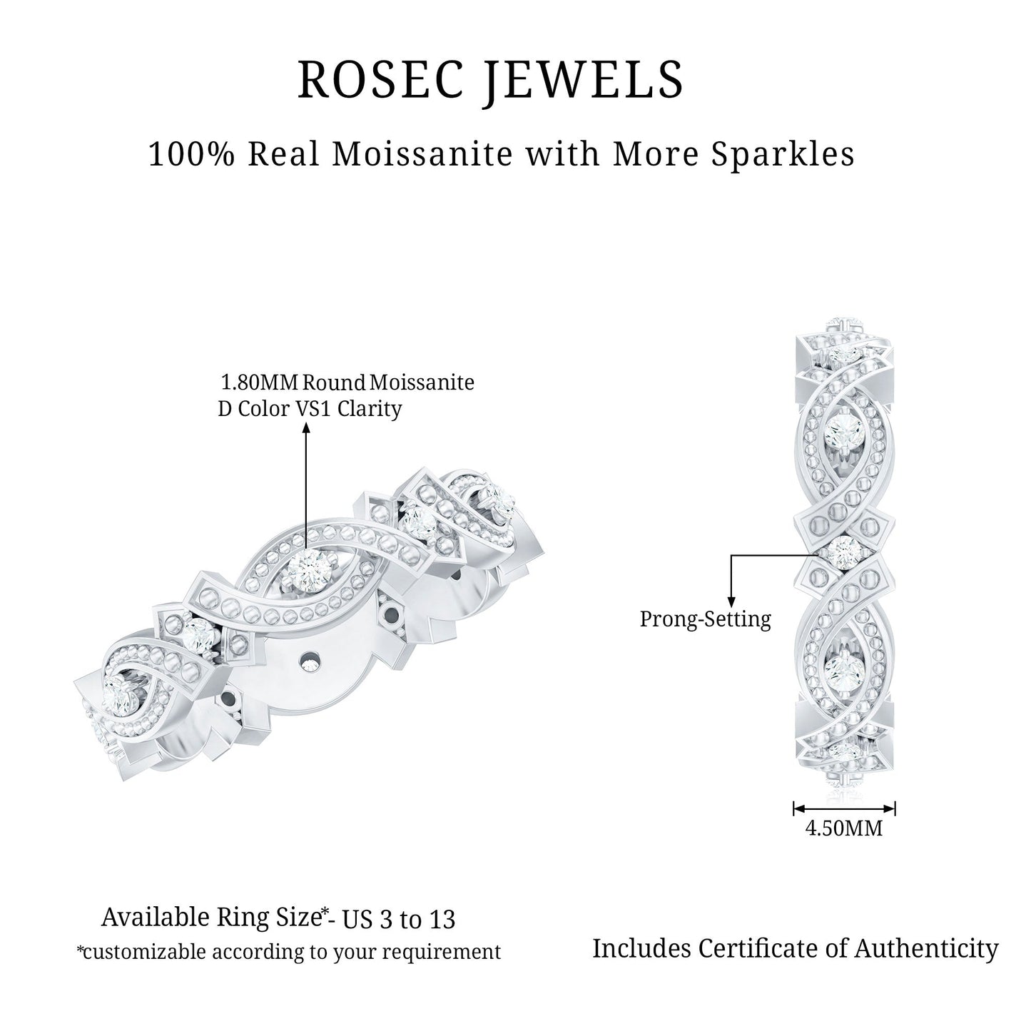 Vintage Inspired Moissanite Beaded Wedding Band