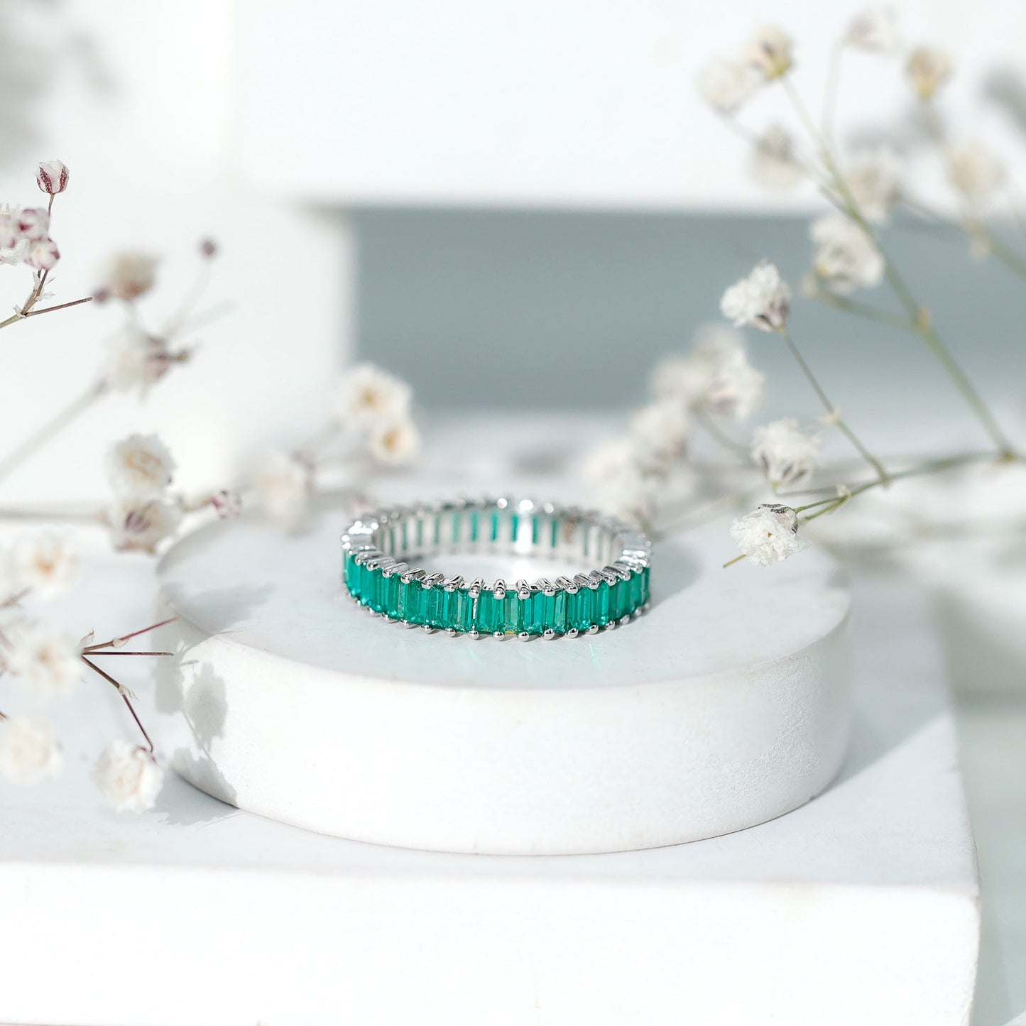 Lab Grown Emerald Baguette Eternity Band