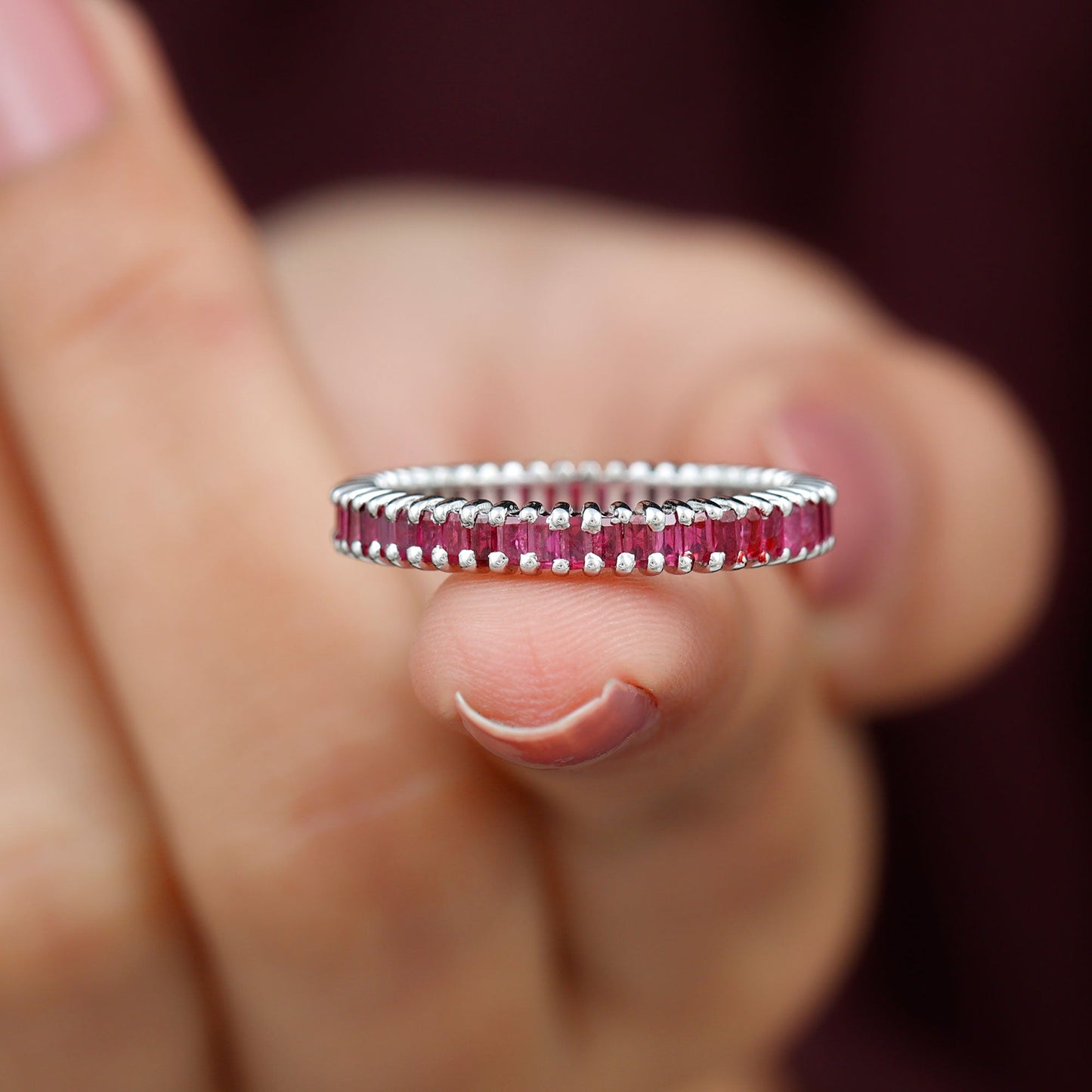 Real Baguette Ruby Full Eternity Ring for Women
