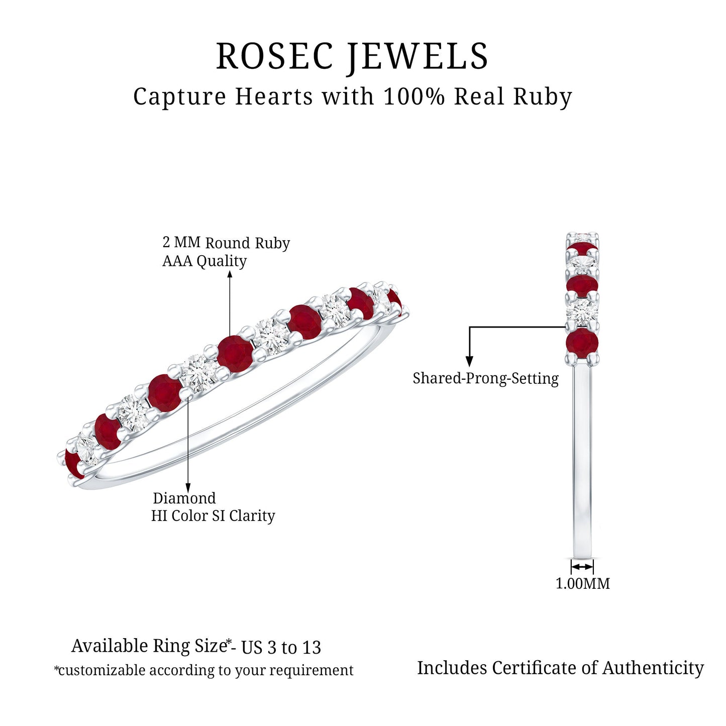 Natural Ruby Diamond Stackable Eternity Ring