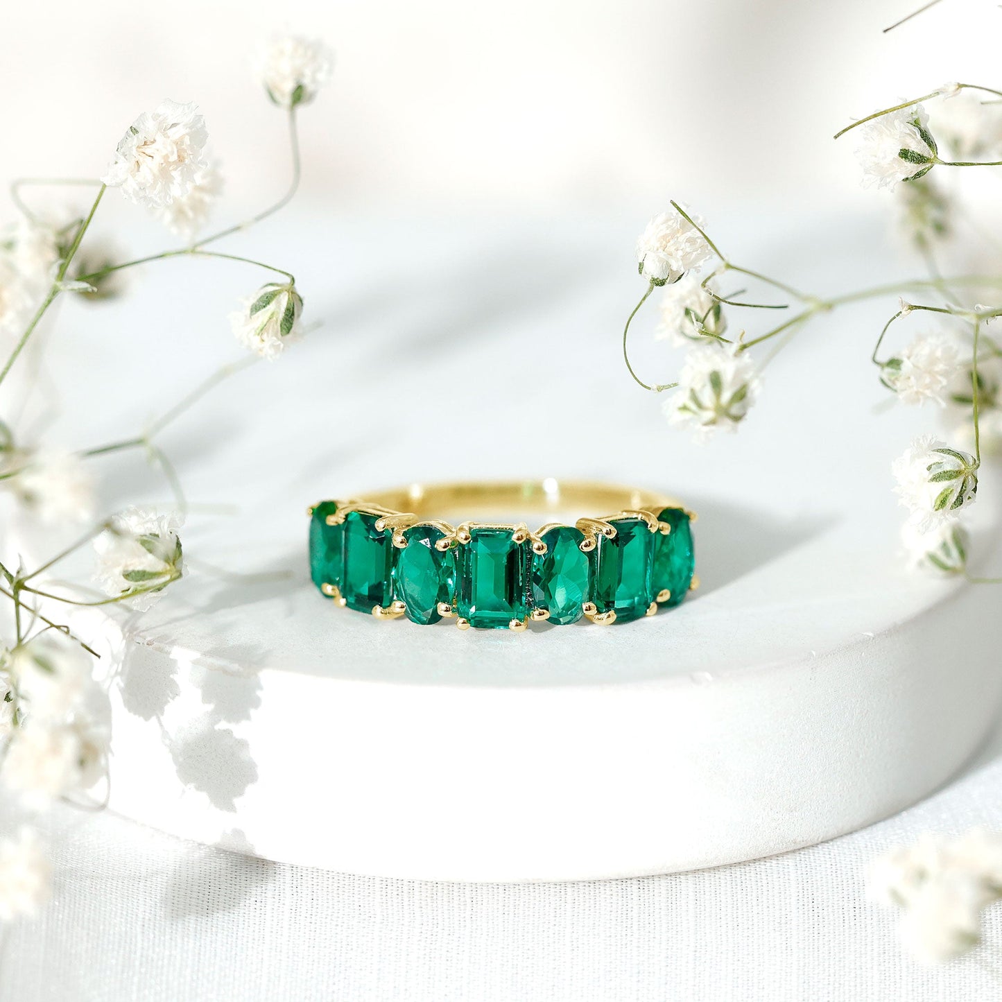 Certified Lab Grown Emerald Wedding Anniversary Band