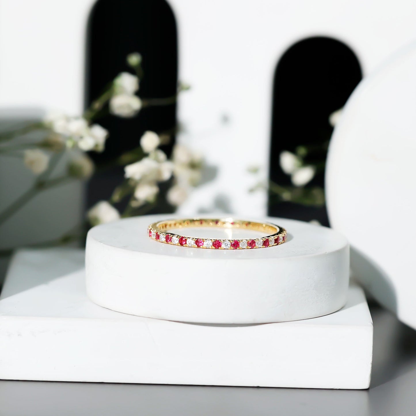 Real Ruby Full Eternity Stackable Ring with Lab Grown Diamond
